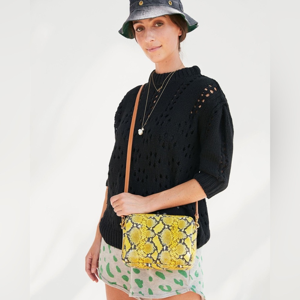 Clare V - Midi Sac Yellow Snakeskin Bag